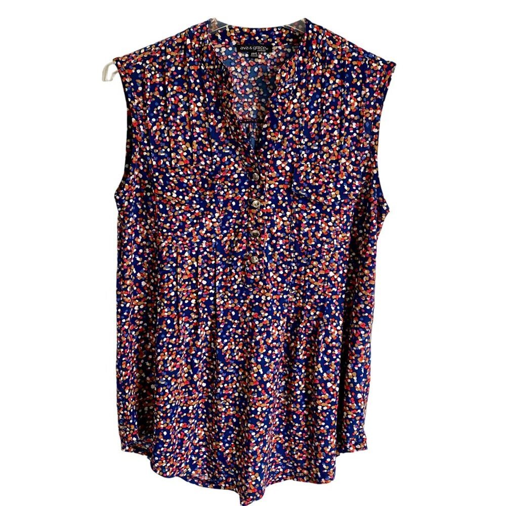 Ava & Grace Sleeveless Top Quarter Button Women's Petite Medium PM